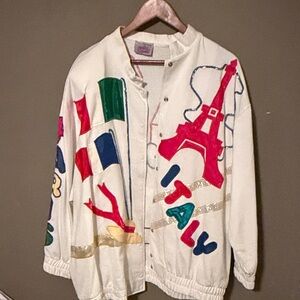 Colorful Graphic Jacket with Eiffel Tower and Flags super detailed shoulder pad